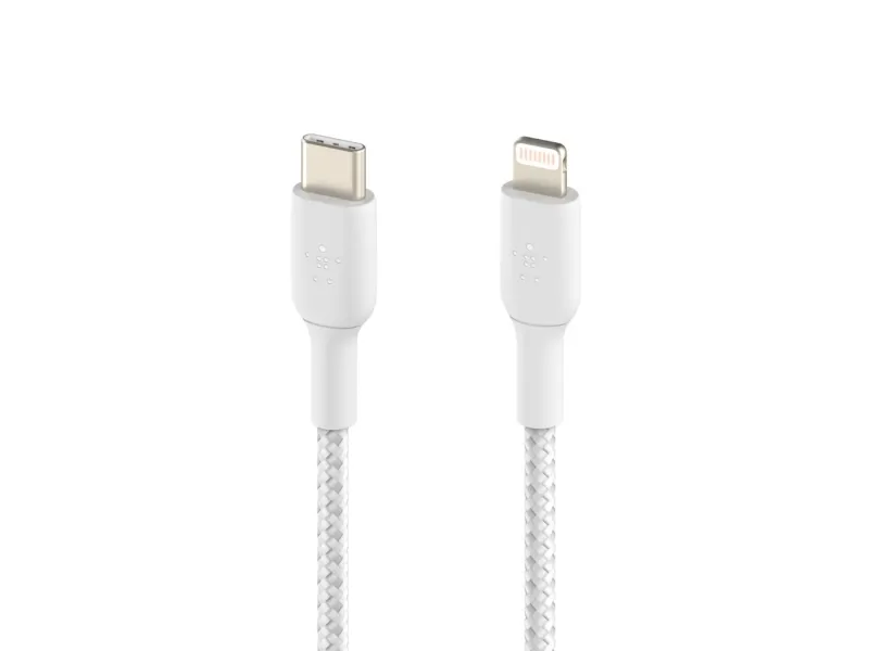 Belkin BoostCharge - Lightning-kabel - 24 pin USB-C han til Lightning han - 1 m - hvid - USB Power Delivery (18 W)