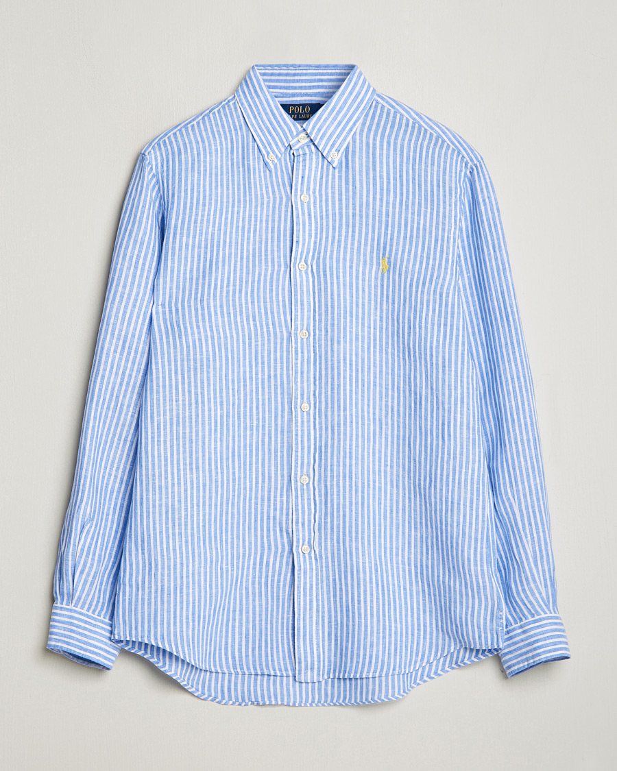 Polo Ralph Lauren Custom Fit Striped Linen Shirt Blue/White