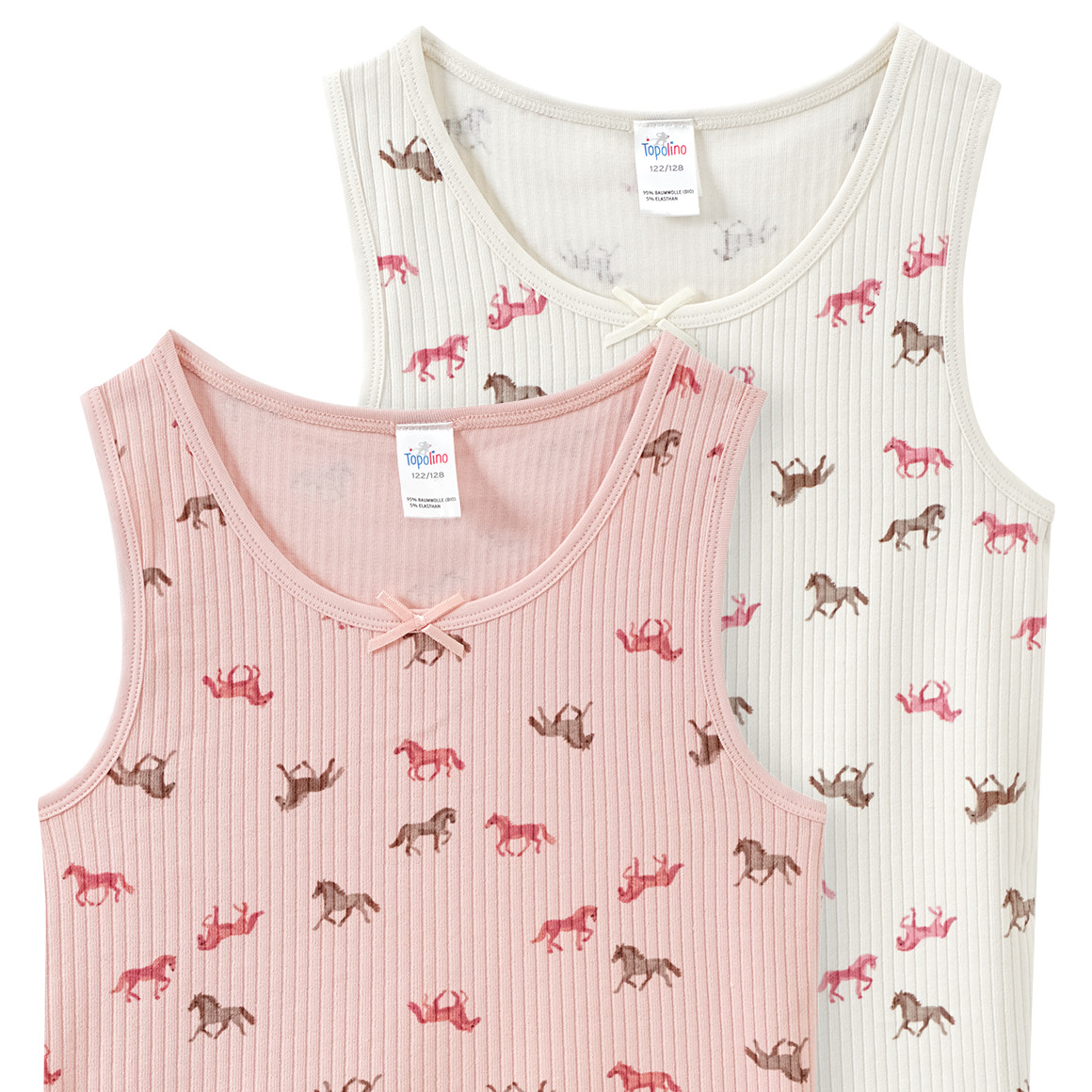 Topolino 2 Mädchen Unterhemden mit Pferde-Motiven rosa / creme