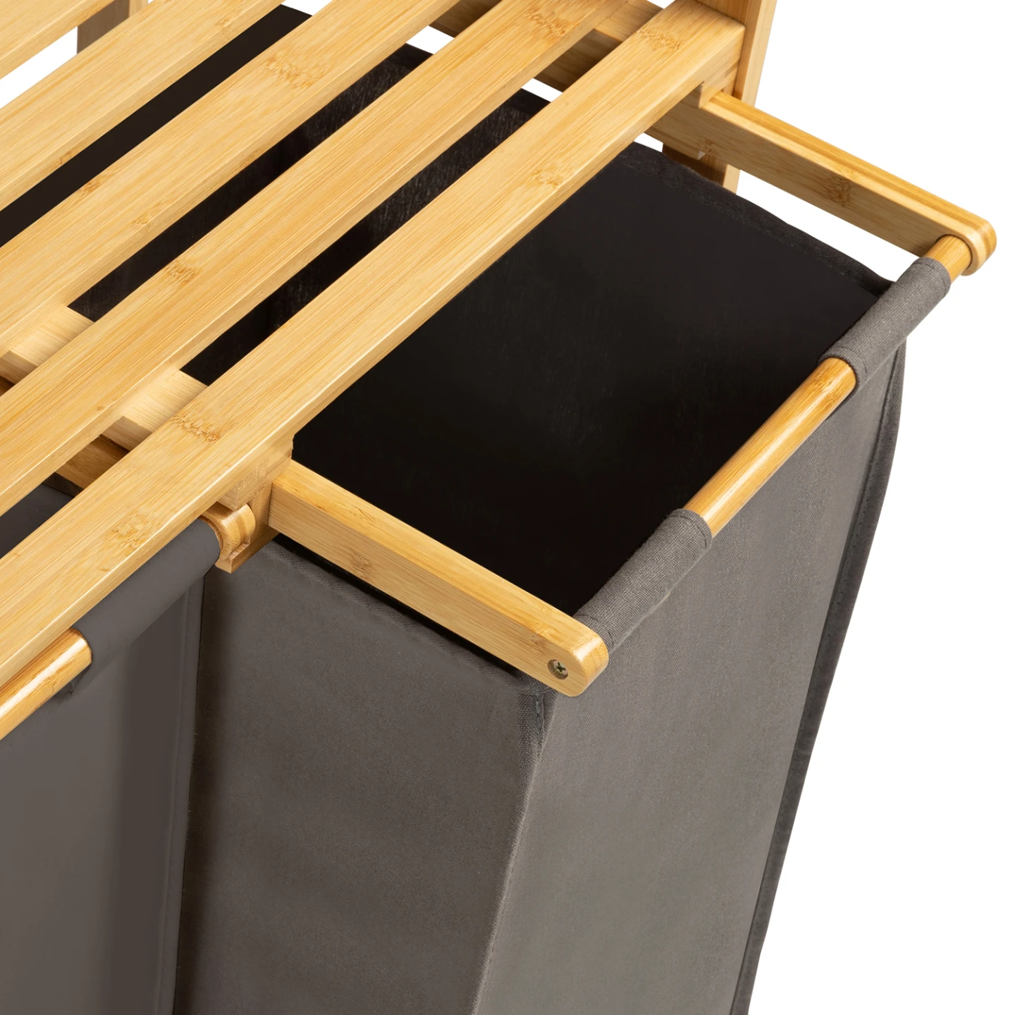 Panier à linge 2 bacs bambou BEA tissu gris foncé