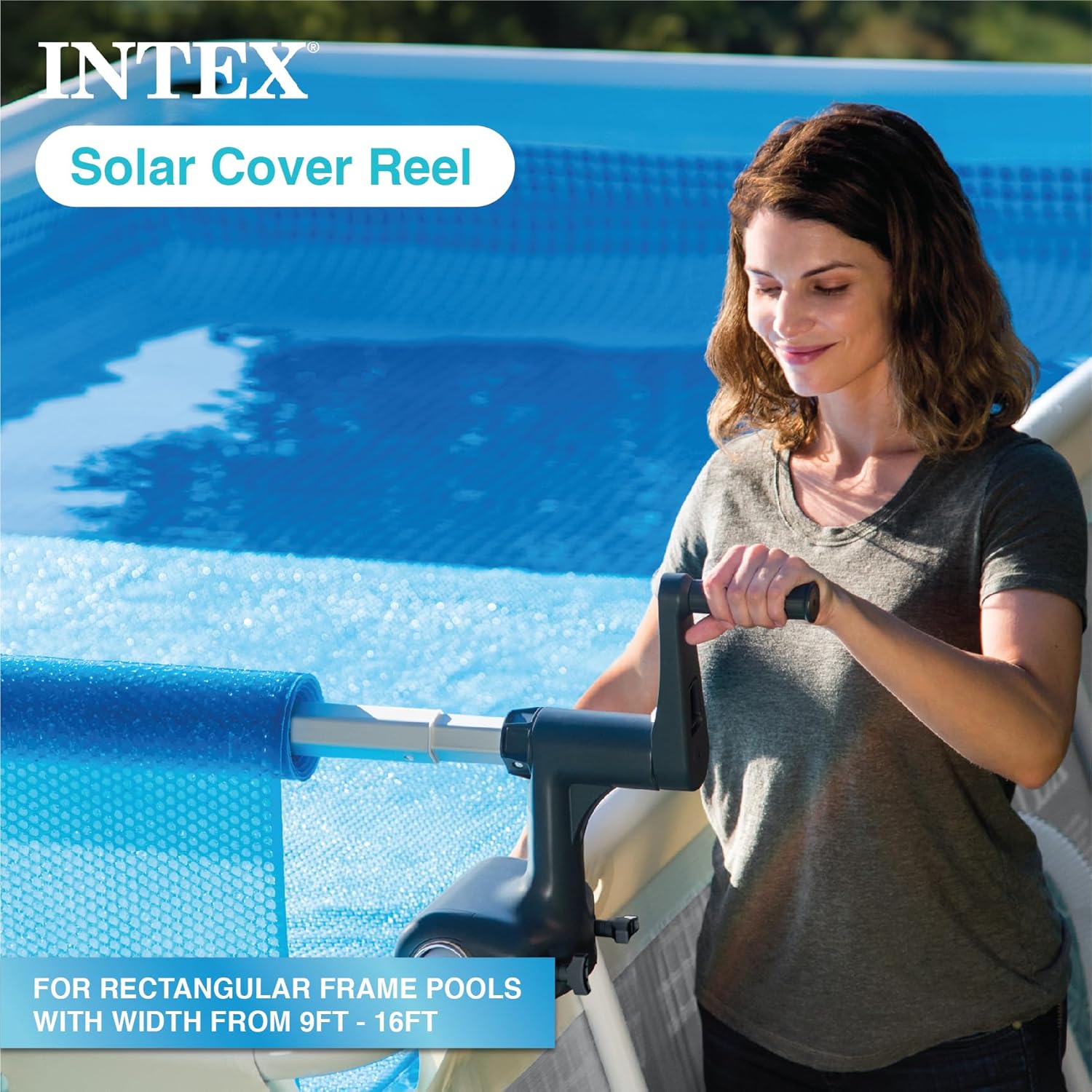 Intex 28051 – Solar-Abdeckrolle, für Pools 274–488 cm, Aluminium und PVC, Grau