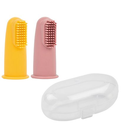 Nattou Fingertandb?rste - 2-pak m. Etui - Silikone - Rosa/Gul