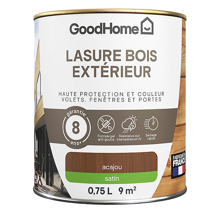 Lasure bois extérieur acajou satin 8 ans GoodHome 750ml