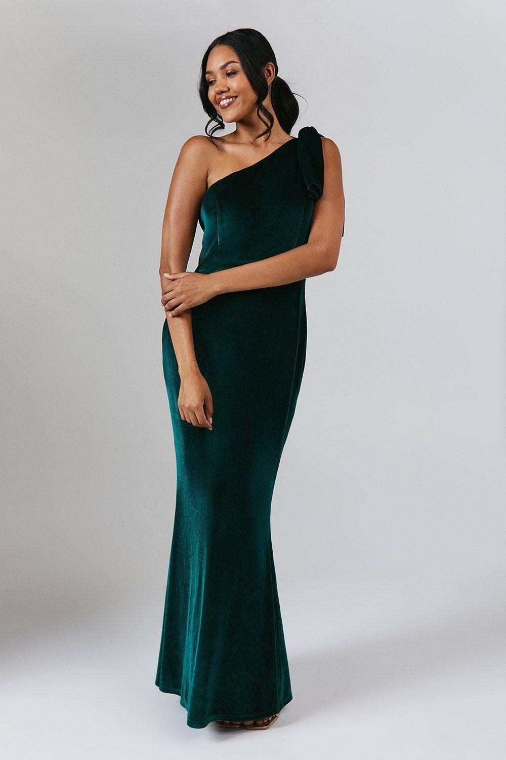 Coast Robe Longue de Demoiselle d'Honneur en Velours à Une Épaule avec Nœud
