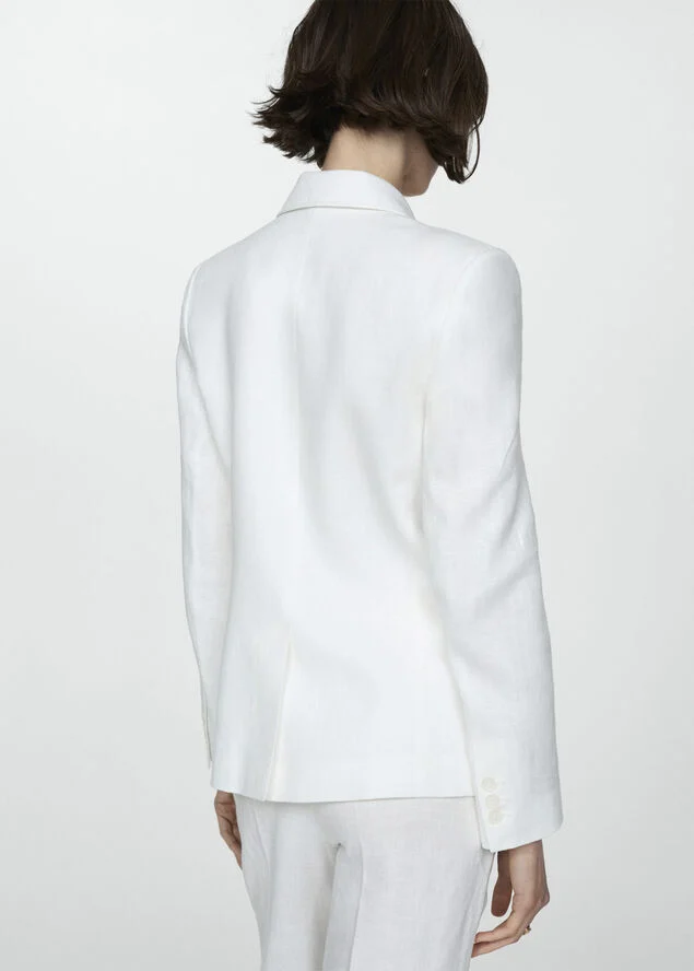 MANGO 100% linen suit blazer White
