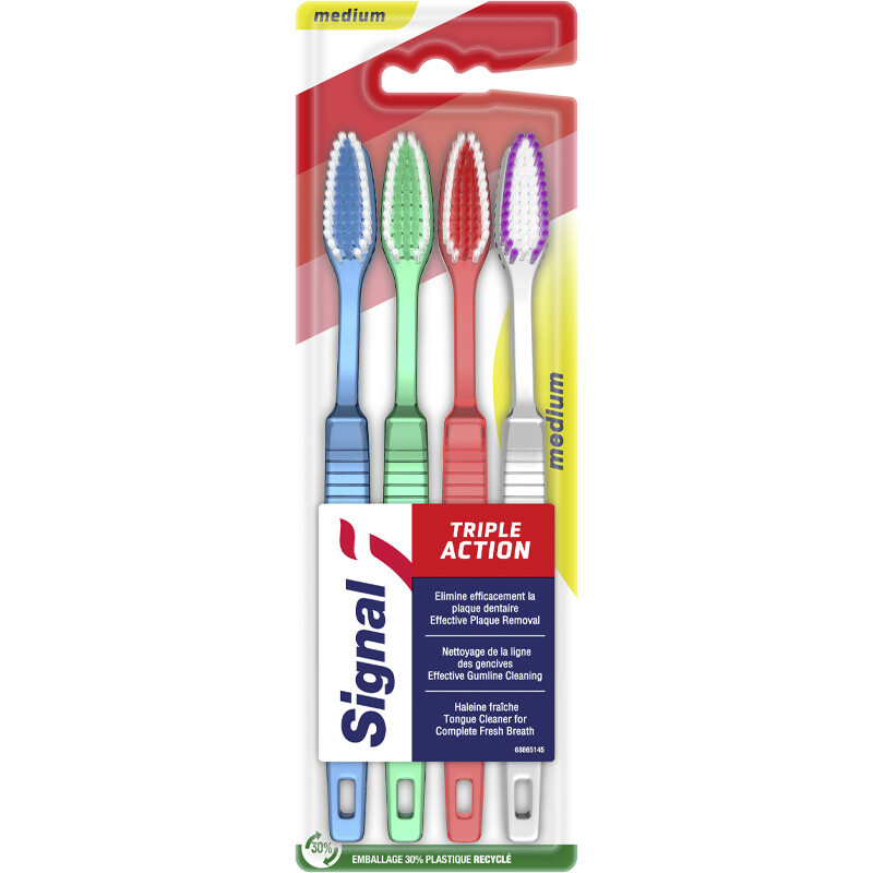 Lot de 4 brosses à dents - Triple action - Medium