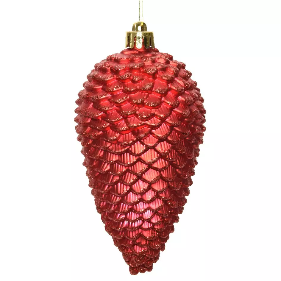 Lot de 4 pommes de pin à suspendre (H12 cm) Alpine Rouge