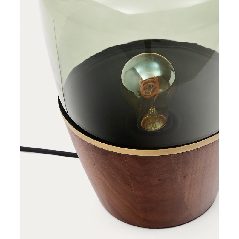 Lampe de table Silex en placage de noyer et verre vert