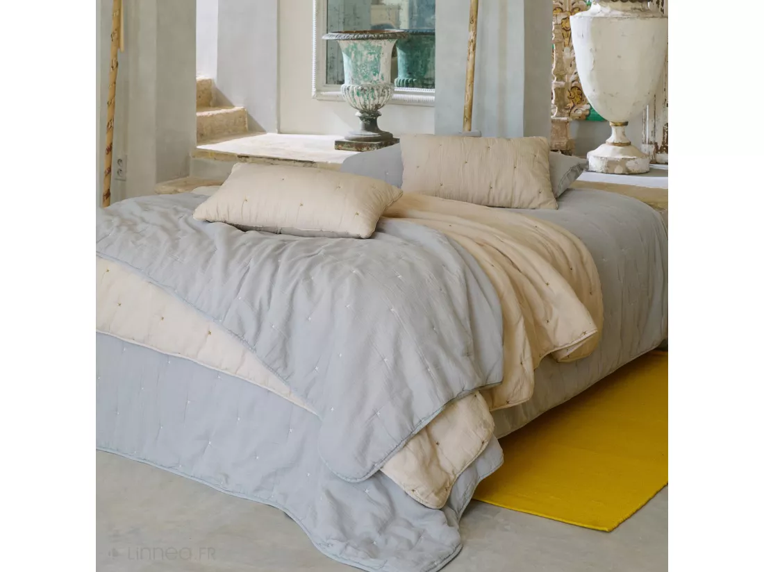Chemin de lit capitonné en mousseline de coton 80x200 cm ANDROS beige ficelle