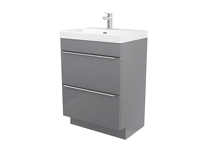Meuble sous vasque à poser GoodHome Imandra gris 60 cm + plan vasque Mila