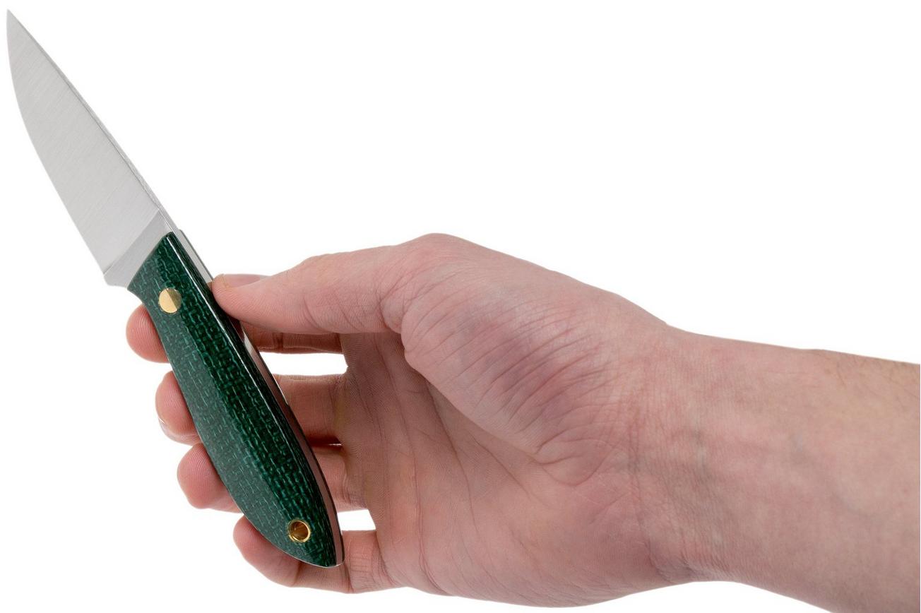 Brisa Bobtail 80 green micarta handle, 12C27, lederen sheath 9958