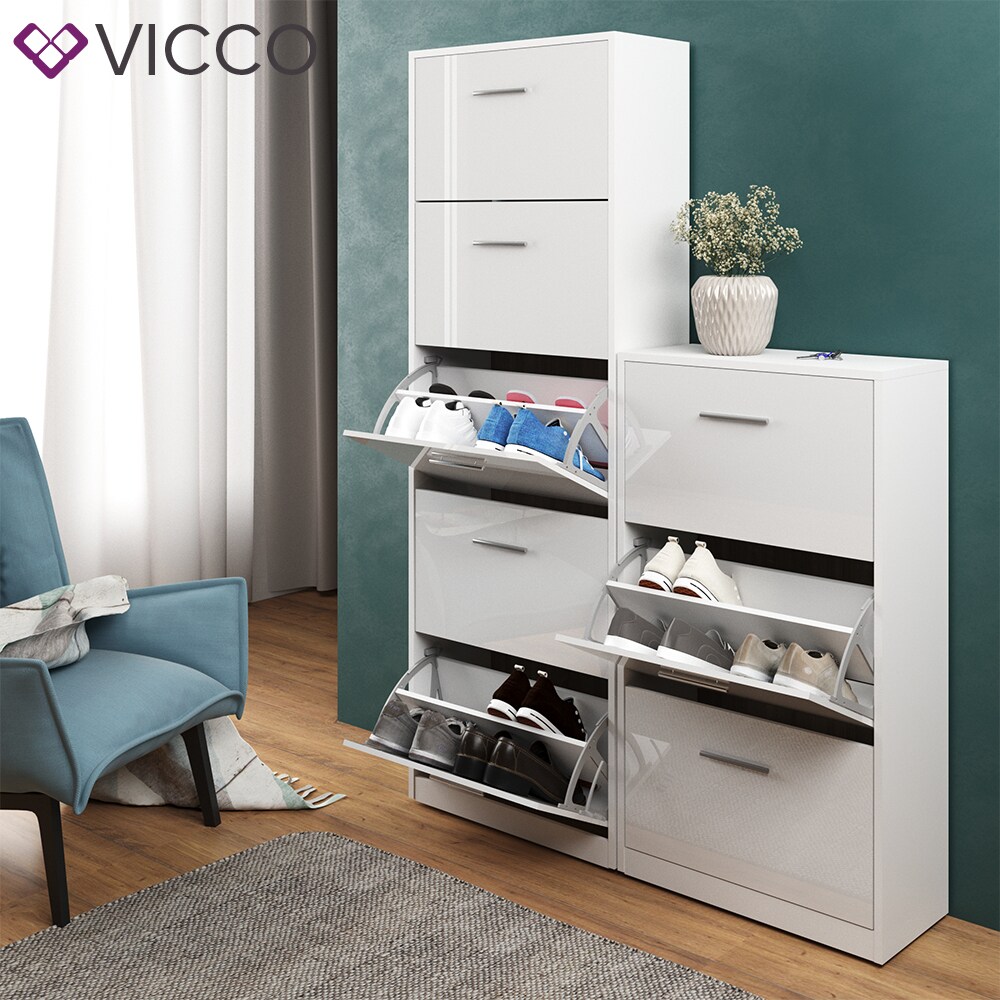 Vicco Schuhschrank Gizmo Schuhkipper Schuhregal Regal 5 Fächer Weiß Hochglanz