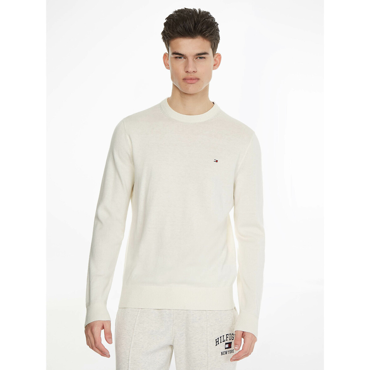 TOMMY HILFIGER<br>Suéter de gola redonda em algodão pima e cashmere