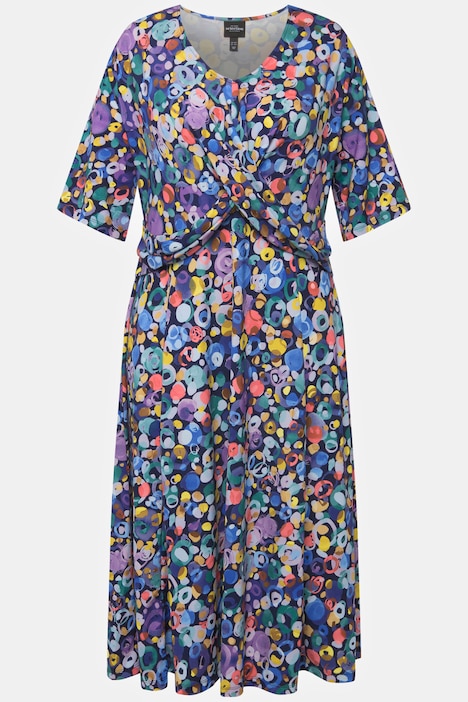 Midikleid, Punkte, V-Ausschnitt, Halbarm