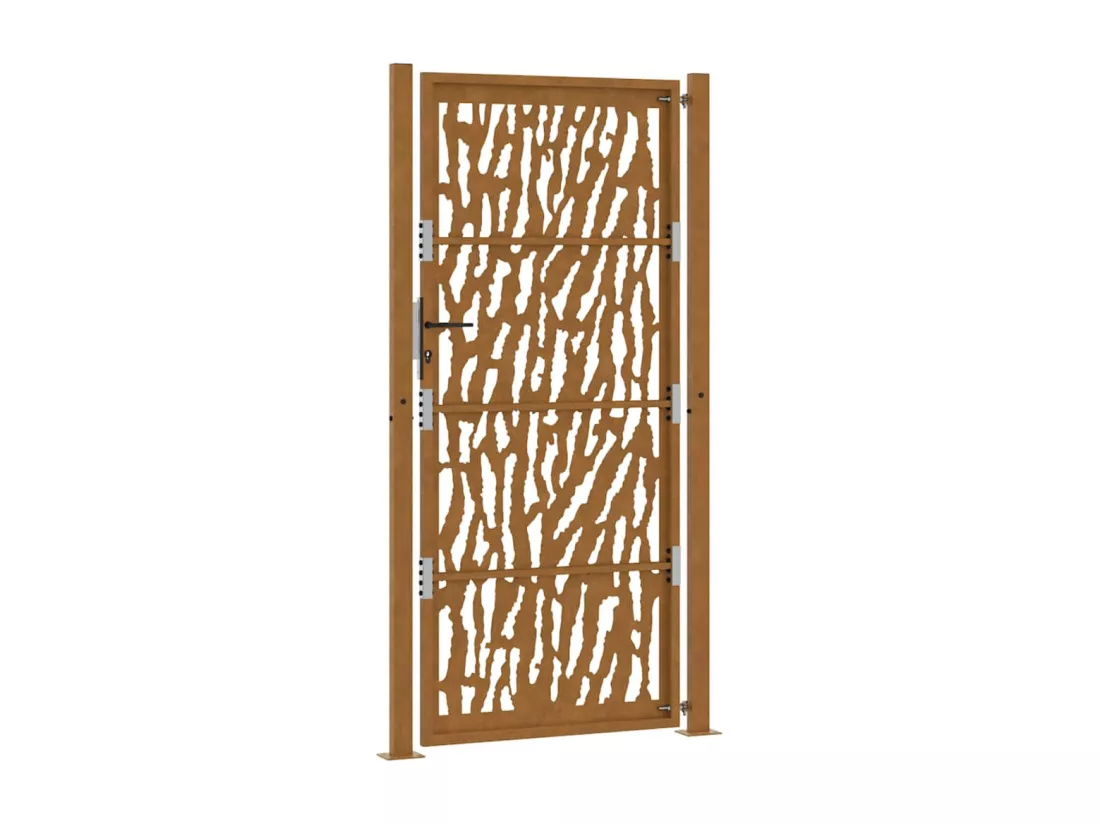 Porte de jardin acier résistant aux intempéries design tracés