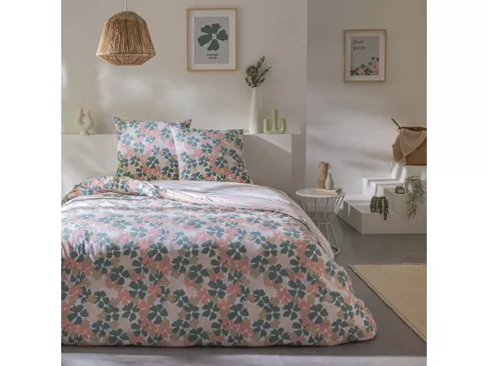 Parure de lit 2 personnes fleurie réversible rayures 260x240cm