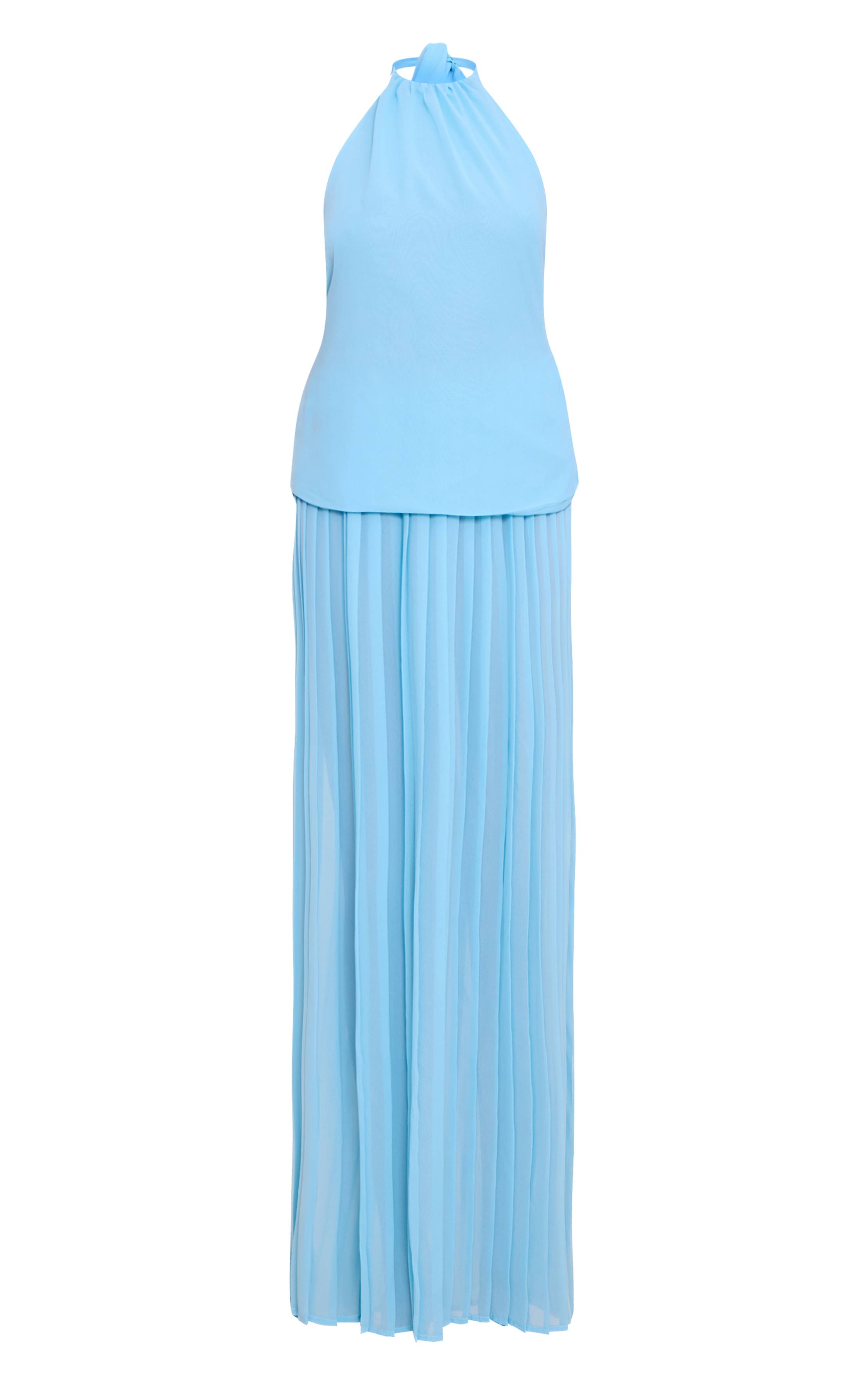 Bleu Ciel Robe Longue À Jupe Plissée Superposée