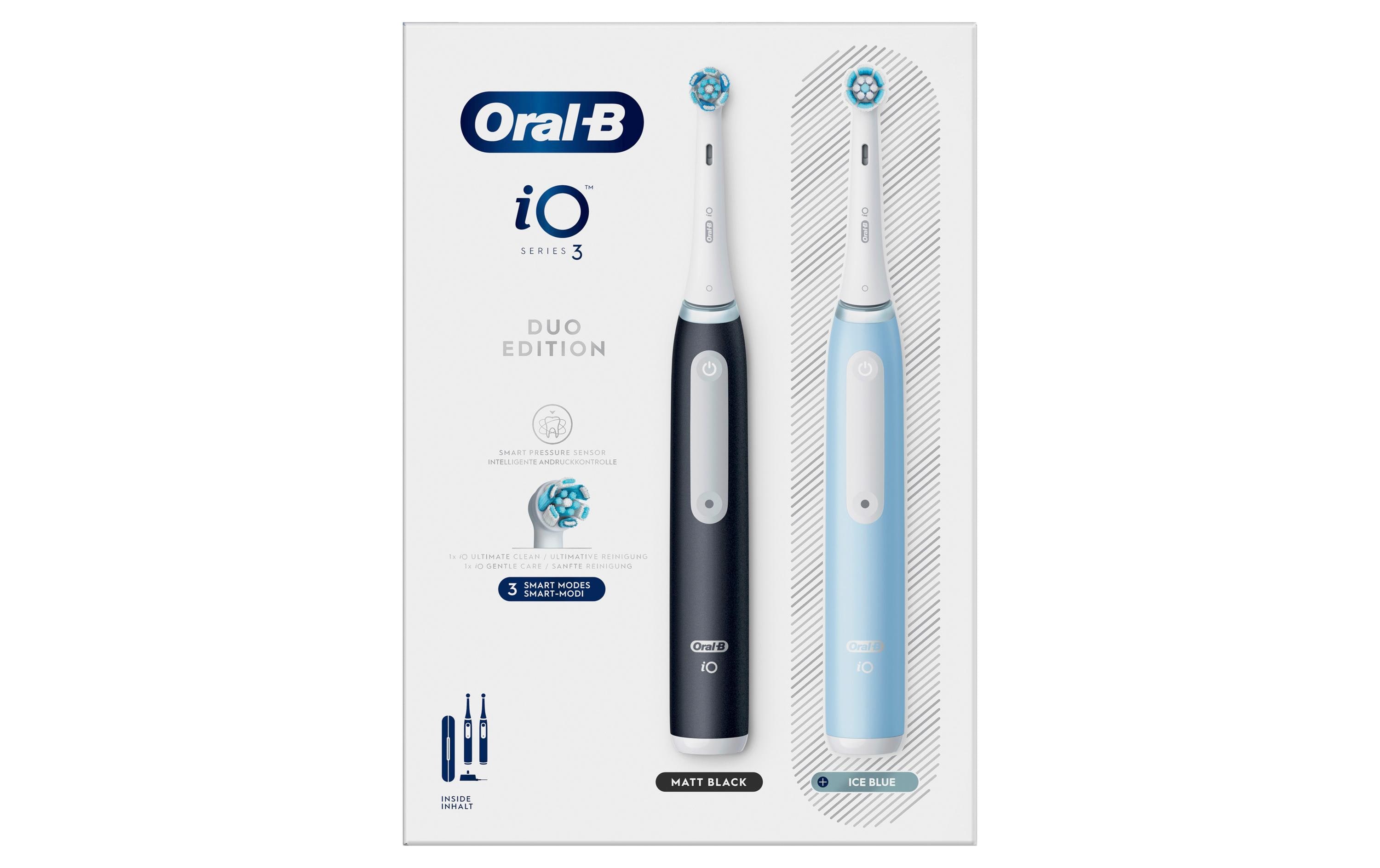 Rotationszahnbürste iO Series 3n Duo Matt Black/Ice Blue<br>Elektrische Zahnbürste mit rundem Bürstenkopf