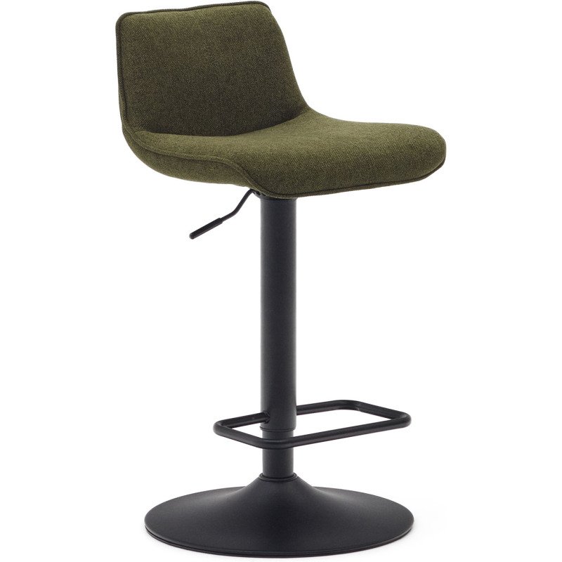 Tabouret Zenda en chenille vert foncé et acier noir mat hauteur  81-102 cm