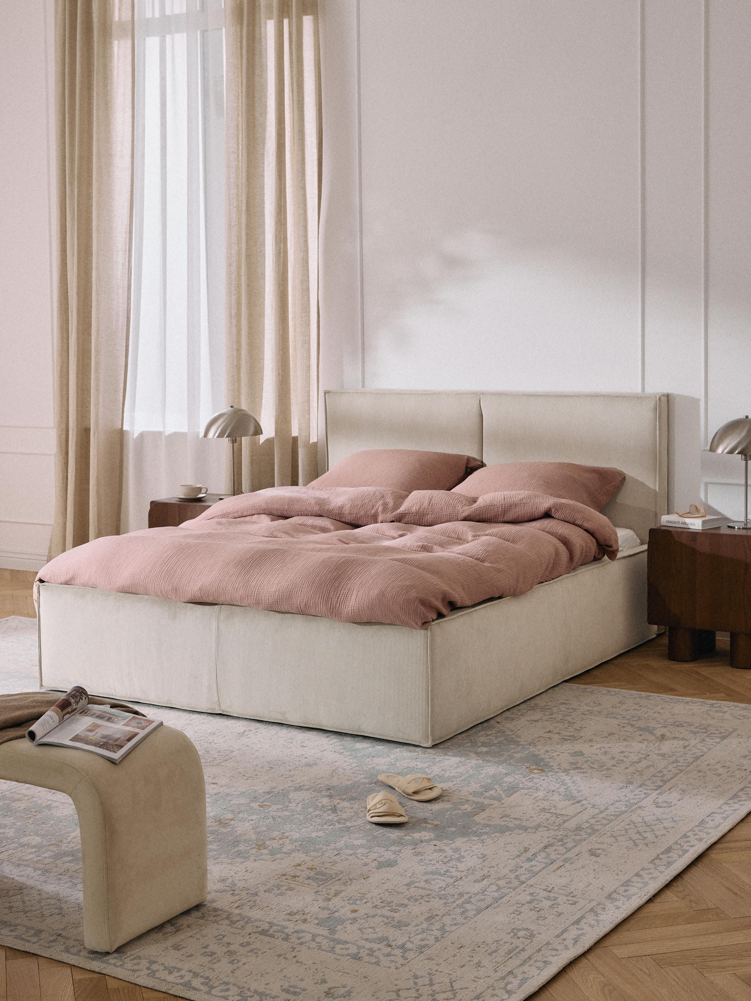 Ribfluwelen gestoffeerd bed Dream met opbergruimte