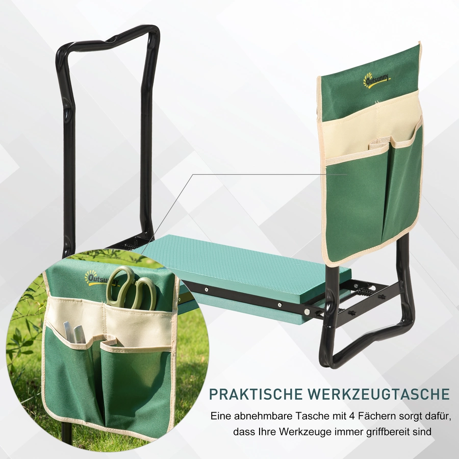 Outsunny Gartenhocker mit Werkzeugtasche grün