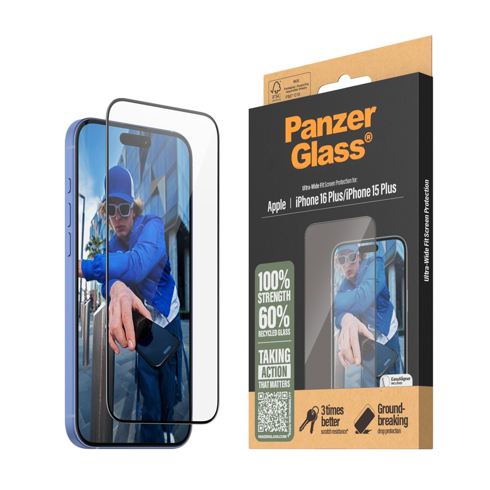 PanzerGlass - Skærmbeskyttelse- iPhone 16 Plus - Ultra Wide fit
