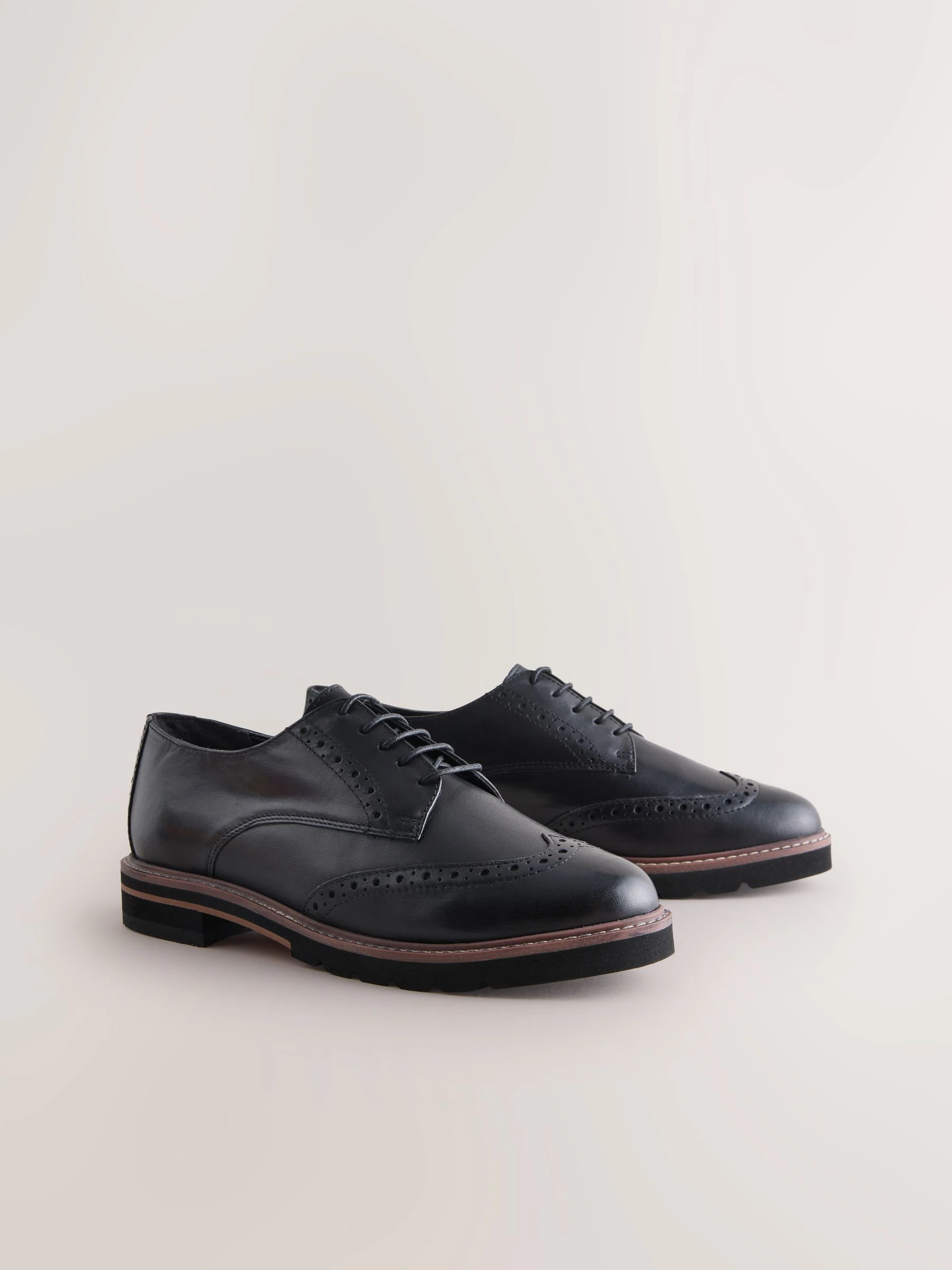 Zwart - Forever Comfort® Leather Brogue Detailing Chunky Sole Lace-Up Shoes