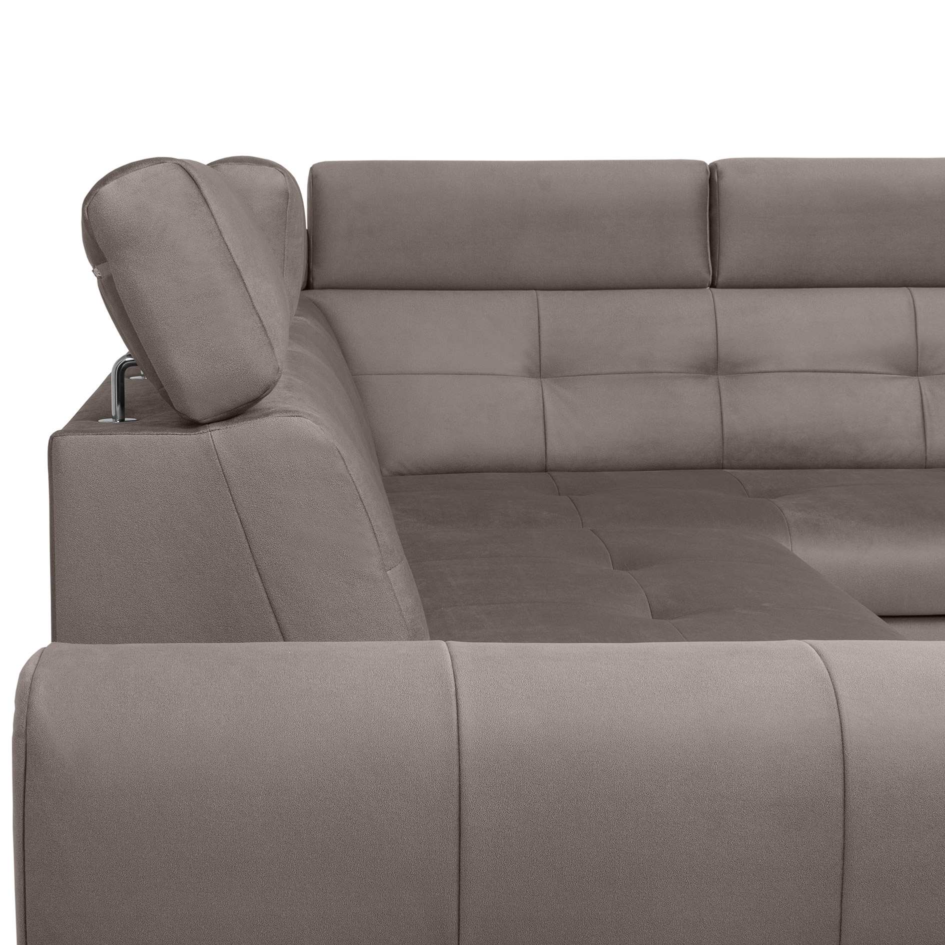Ecksofa - grey - Velvet - Liegefunktion und Staukasten - Recamiere rechts