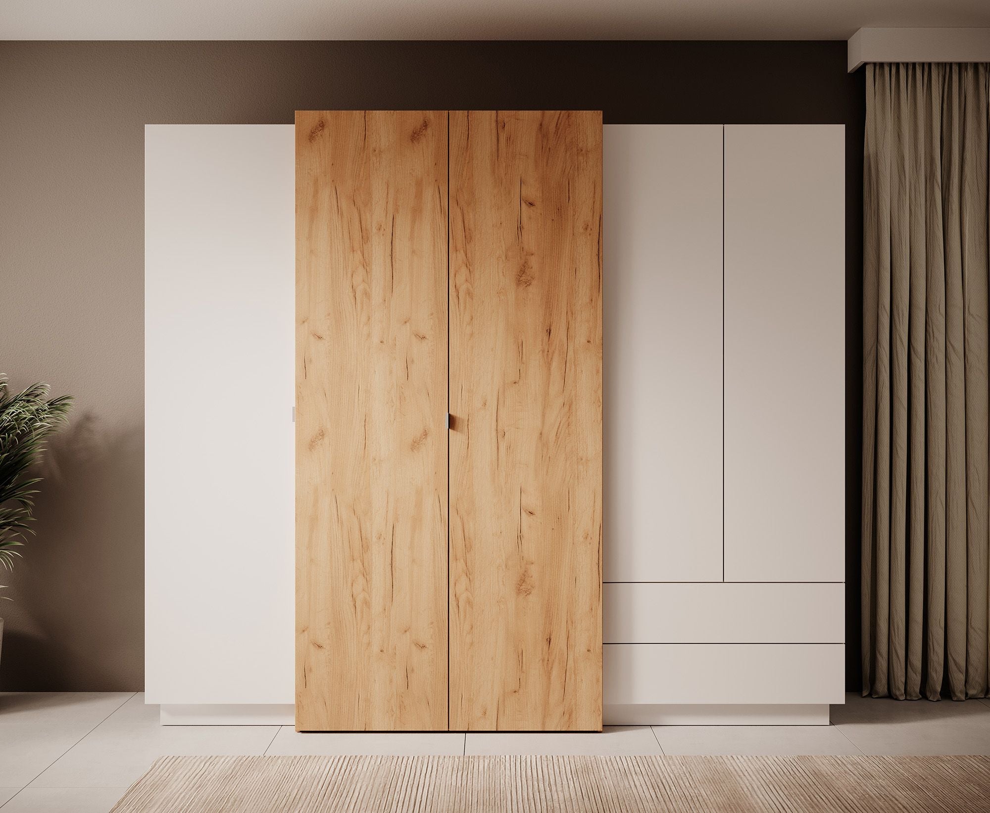 Meubella - Kledingkast Three - Wit - Eiken - 230 cm