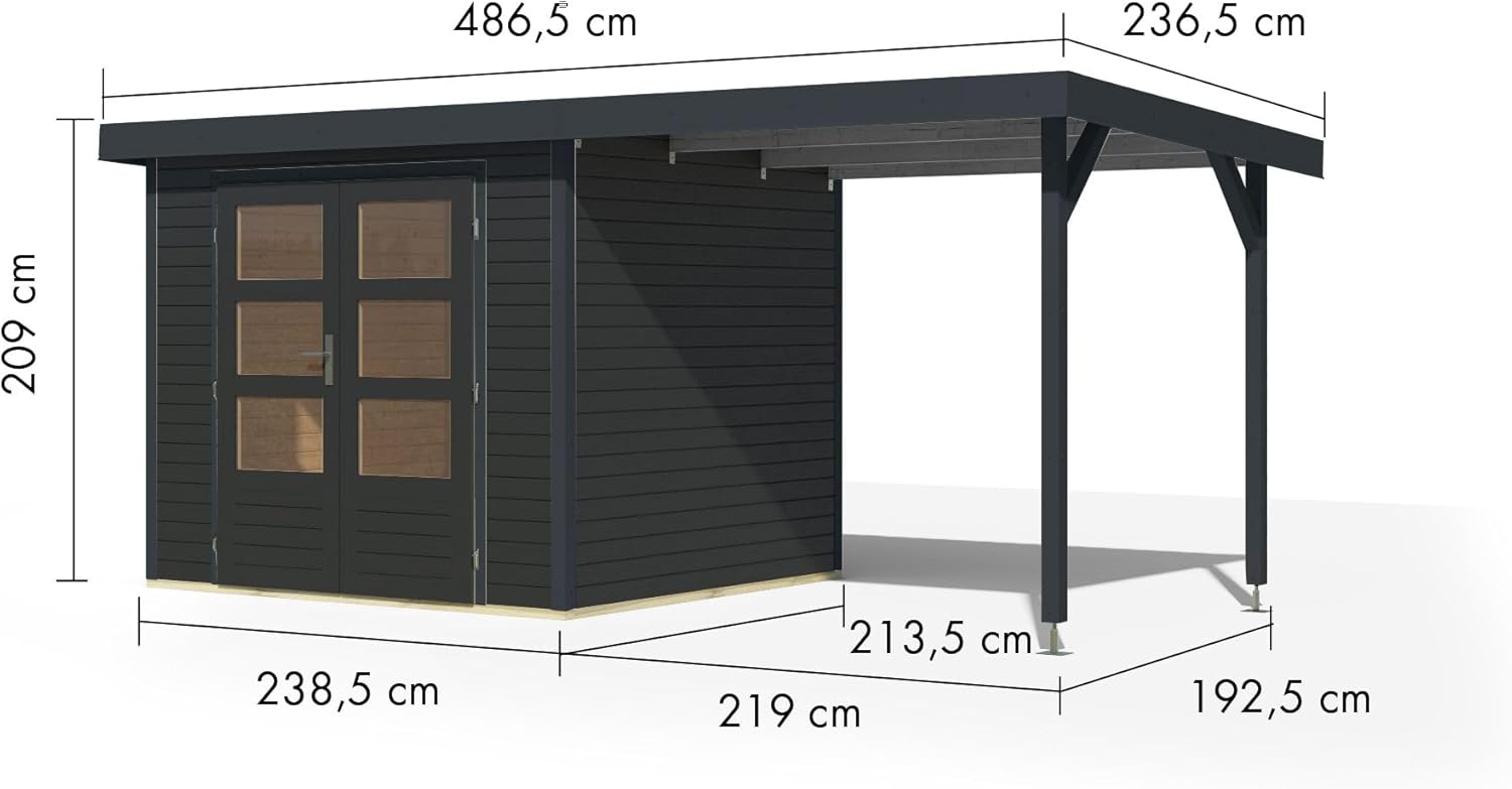 Karibu Gartenhaus Hollywood aus Metall + Holz, in 2 Größen und 3 Farben, optional mit Anbaudach (anthrazit, XL - mit Anbaudach)