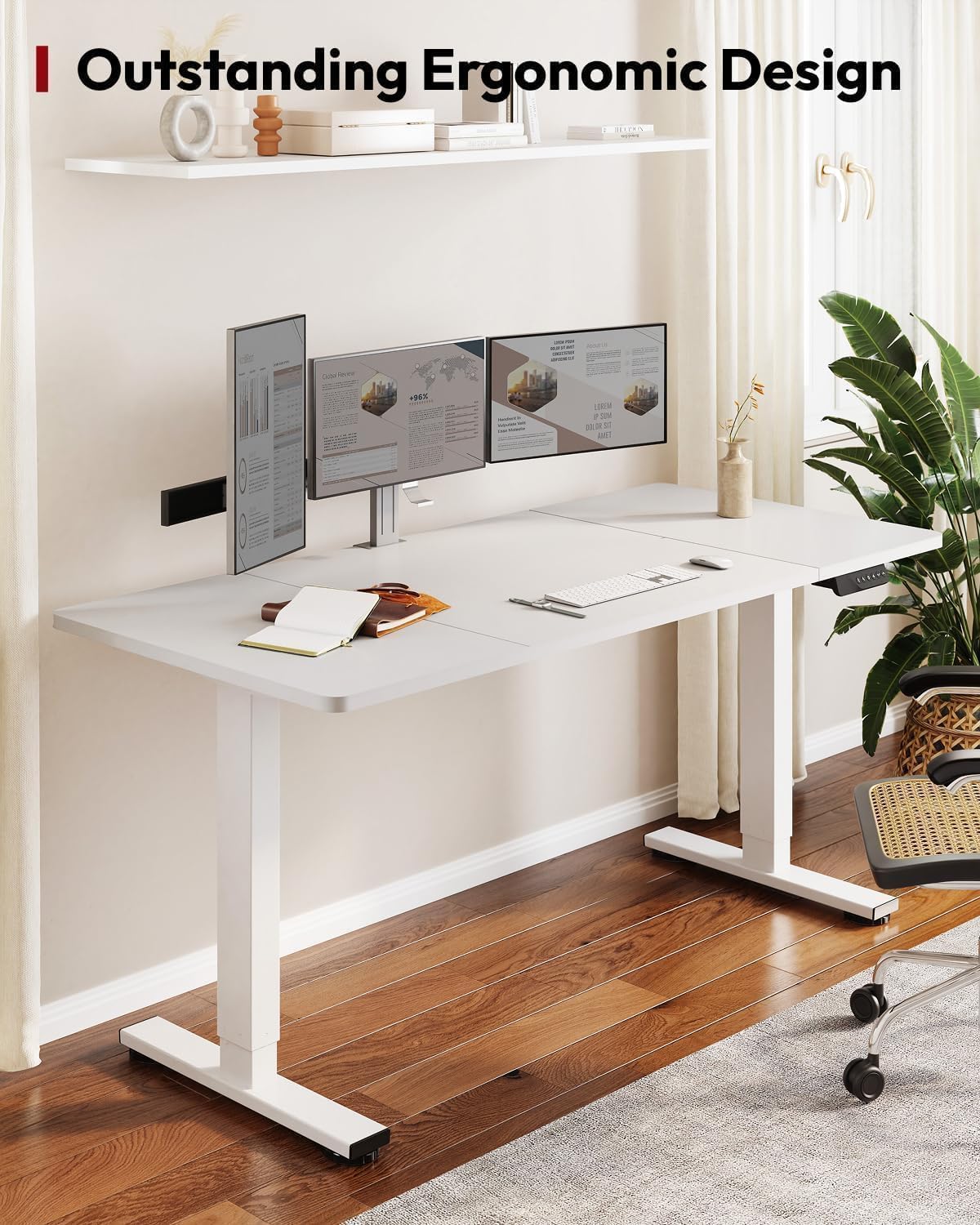 SANODESK Höhenverstellbarer Schreibtisch 180×80 cm – Elektrischer Standing Desk mit Dualmotor, Extra stabilem Gestell & Memory-Funktion(weiß+weiß)