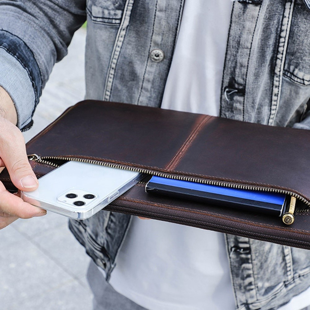Samsung Galaxy Tab S9 FE  Plus Echtleder Tasche Sleeve Schutzhülle für MacBook / Laptop / Notebook - Dunkelbraun