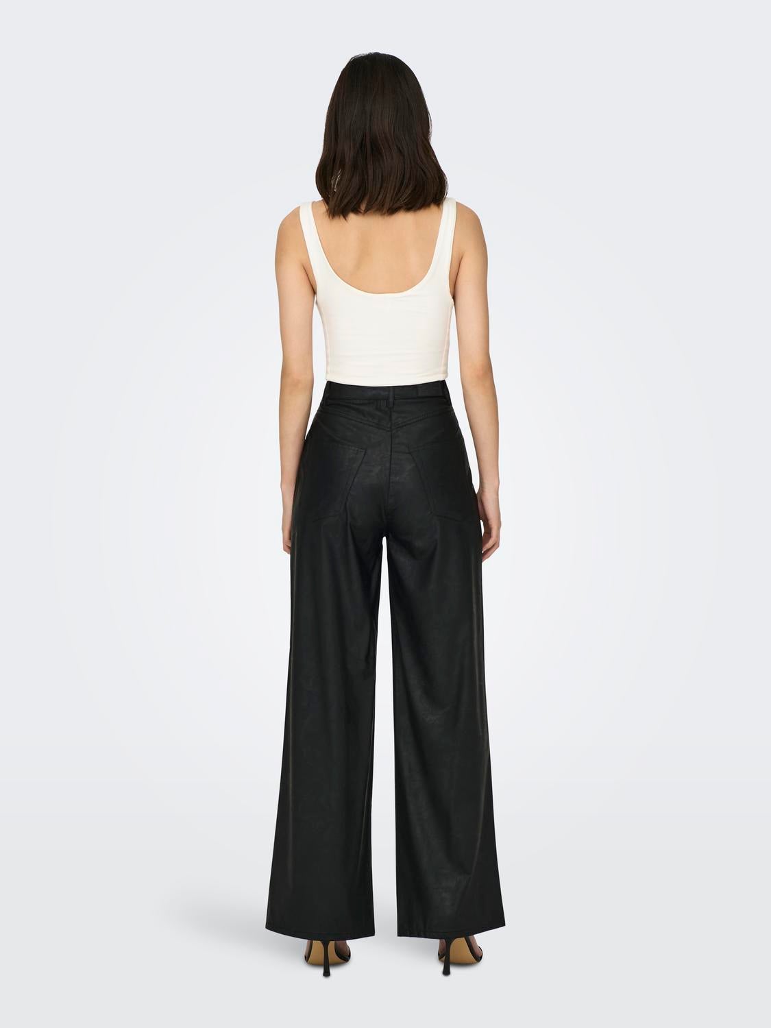 ONLHOPE-MADY Hohe Taille Normal geschnitten Hose in Lederoptik Black
