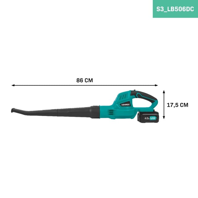 VONROC Løvblæser 20V | Luftmængde 5m3/min | Inkl. 4.0Ah akku og oplader