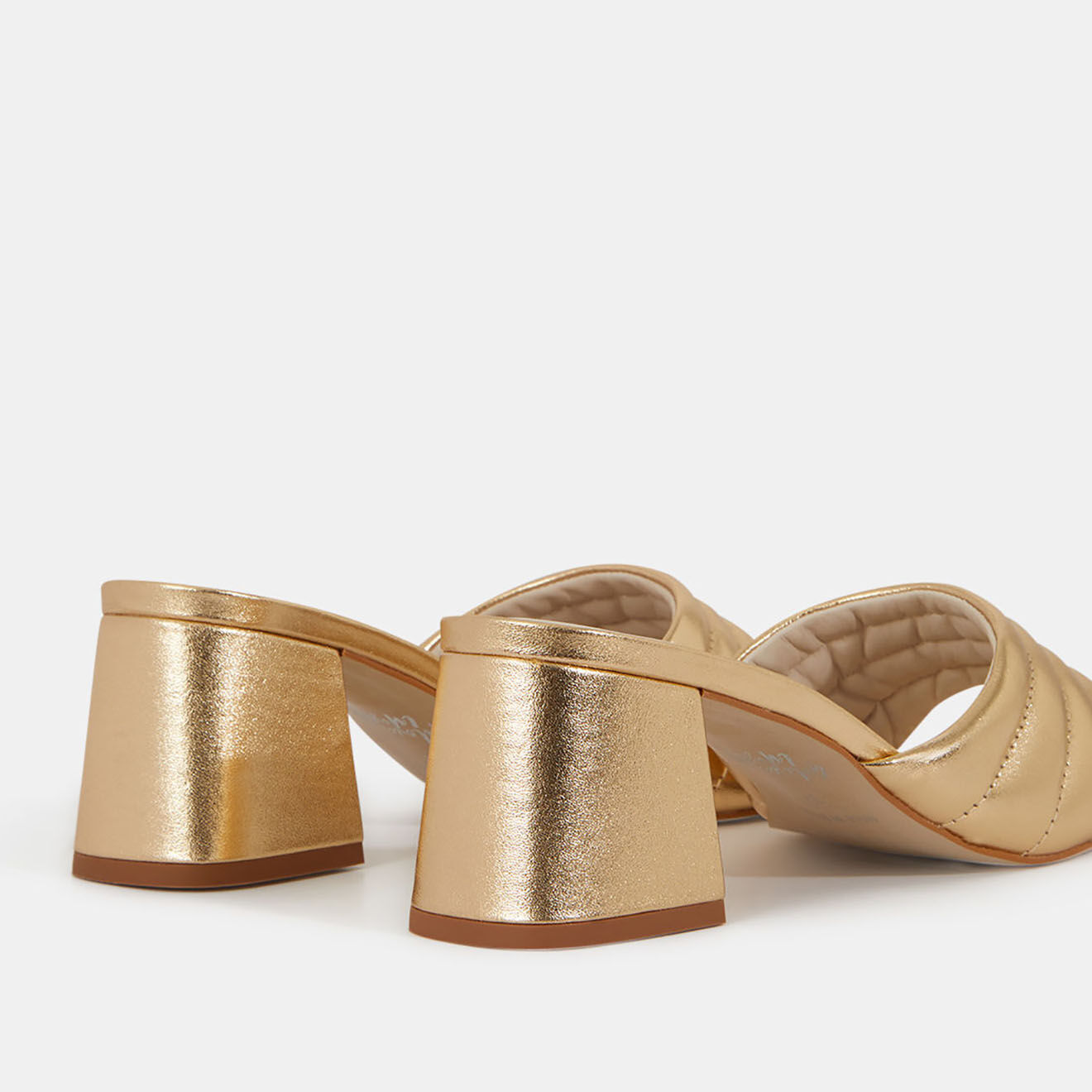 Galeries Lafayette Mules à talon en Cuir matelassées dorées - Talon 6 cm