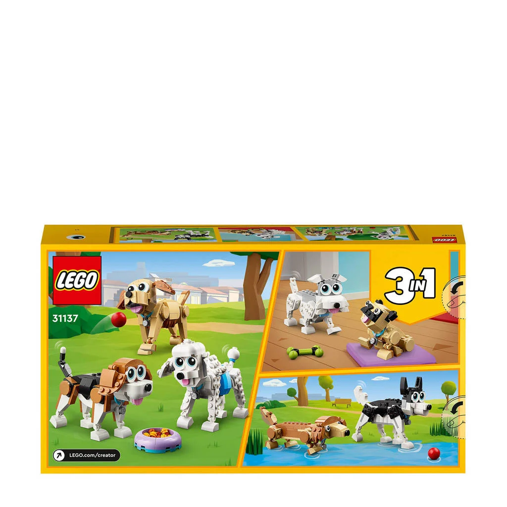 Honden3-in-1 Schattige Honden Dieren Speelgoed Set met Teckel, Mopshond en Poedel 31137