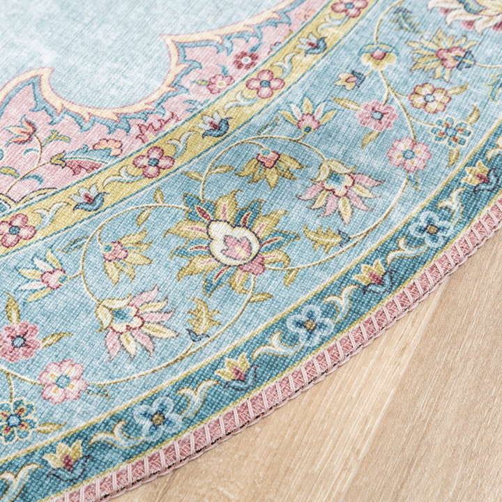 Rond vintage vloerkleed - Lily Medaillon Lichtblauw | Fleurig