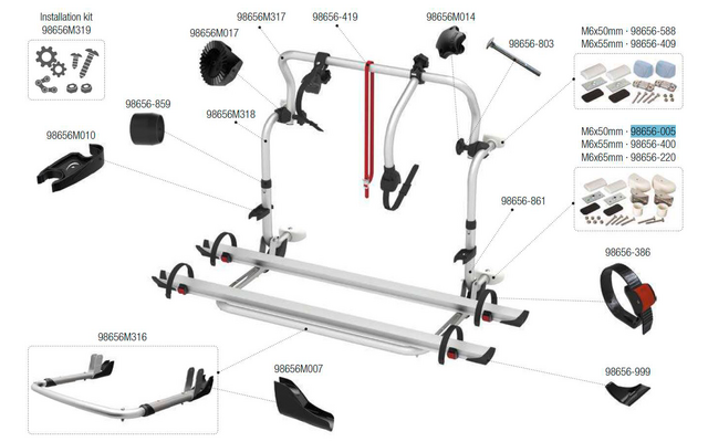 Fiamma Unteres Befestigungskit M6 x 50 mm passend für Carry Bike C L80 / L80 / Pro C Knaus-Eiffeland / Trigano-Ci-Roller Team - Fiamma Ersatzteilnummer 98656-005