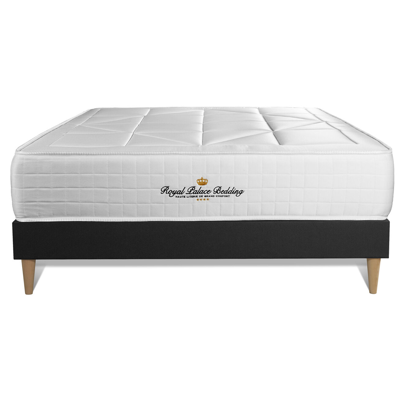 Royal Palace Bedding Ensemble matelas ressorts ensachés & mémoire de forme + sommier Windsor noir - 200x200 cm