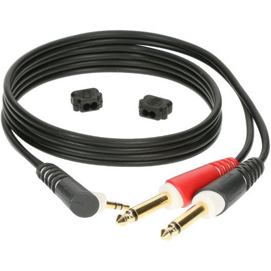 Klotz AY5A0300 Y-kabel 3.5mm 3p haaks - 2x 6.35mm 2p recht 3m