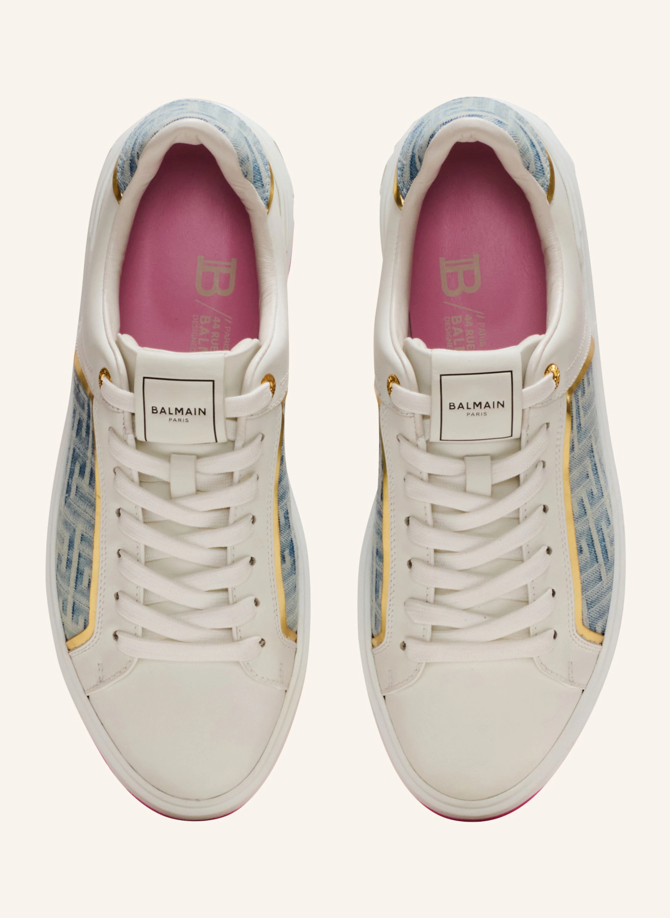 BALMAIN Sneakers B-Court aus Leder und Denim
