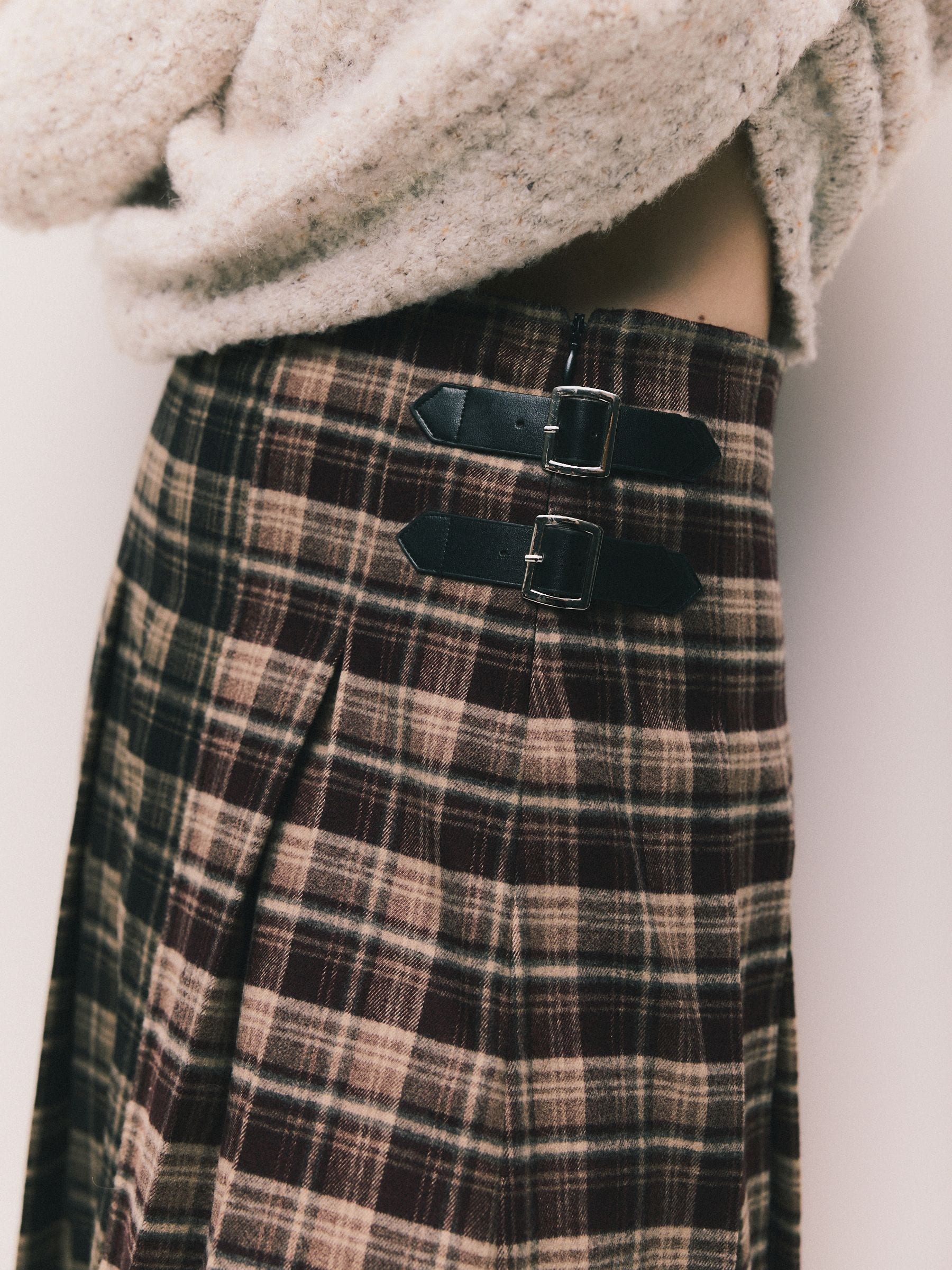 Red/Black Spliced - Check Knee Length Kilt Skirt