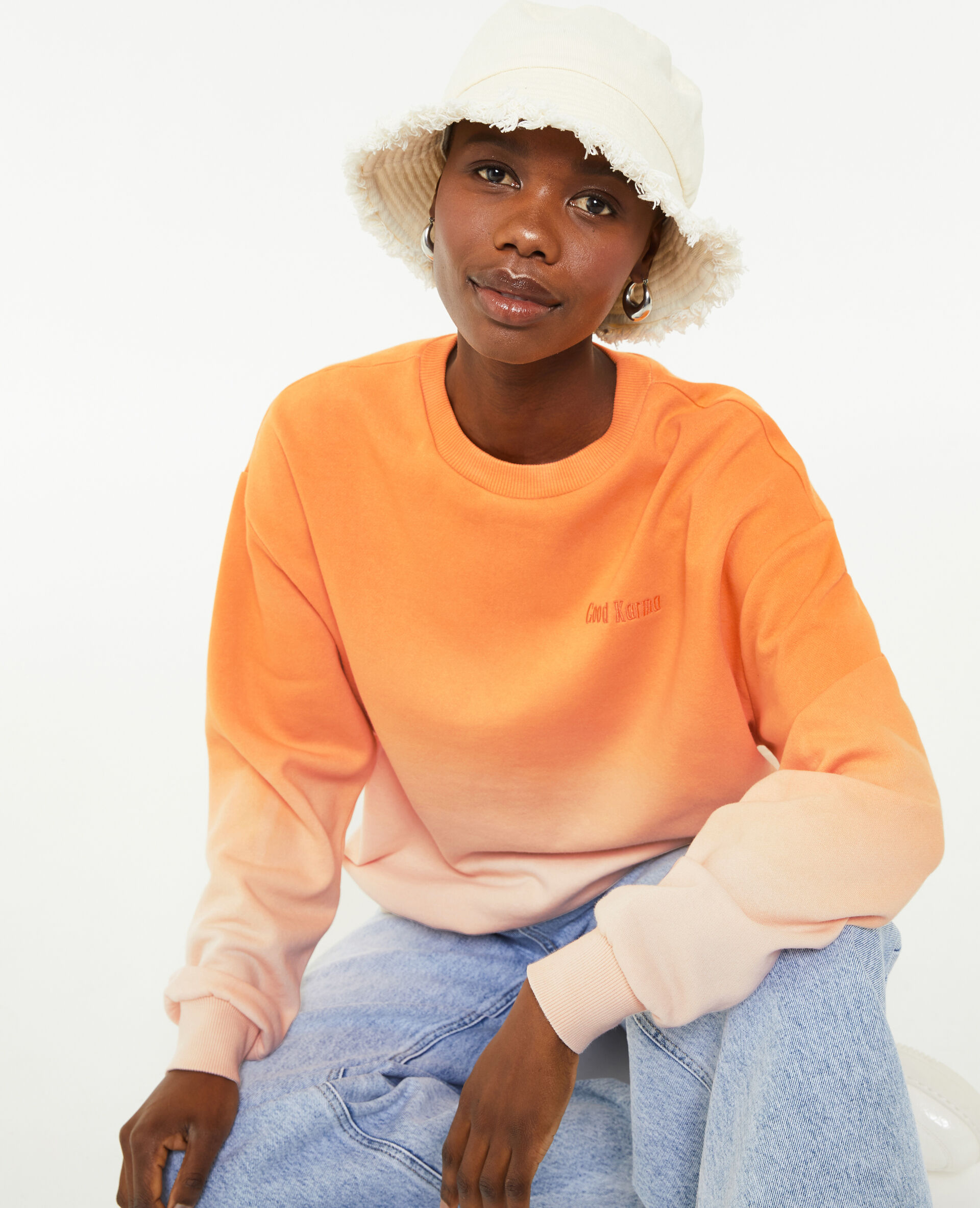 Sweat oversize dégradé et brodé - Orange