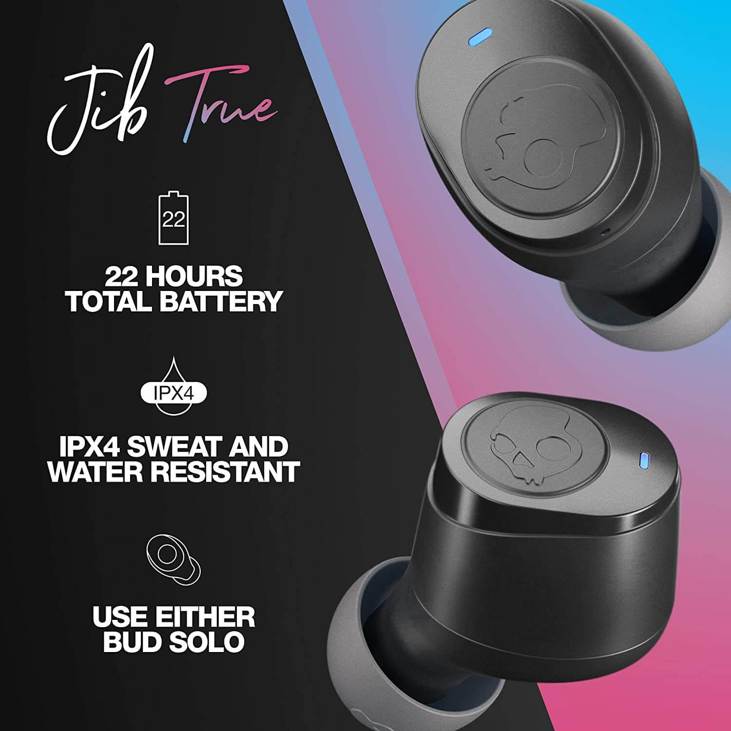 Skullcandy Jib In-Ear Bluetooth 5.0 Kopfhörer, True Wireless, wasserdicht, mit 22 Stunden Akkulaufzeit