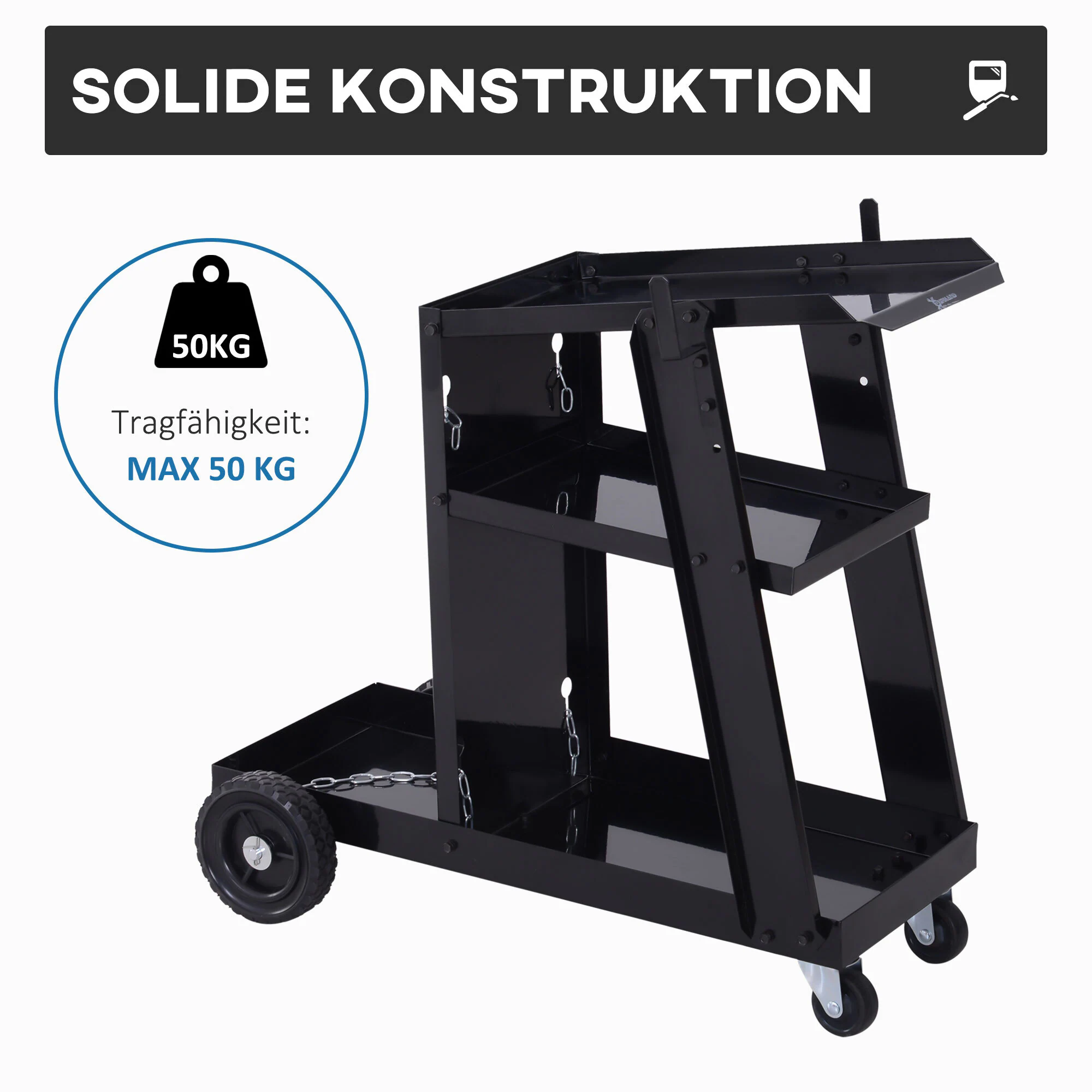DURHAND Schweißwagen mit Sicherheitskette schwarz 71L x 39B x 70Hcm