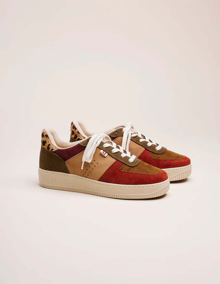 Baskets basses Maxence F - Suède et velours terracotta beige kaki