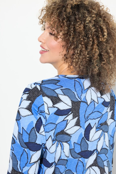 Shirt, Blätter, A-Linie, V-Ausschnitt, 3/4-Arm