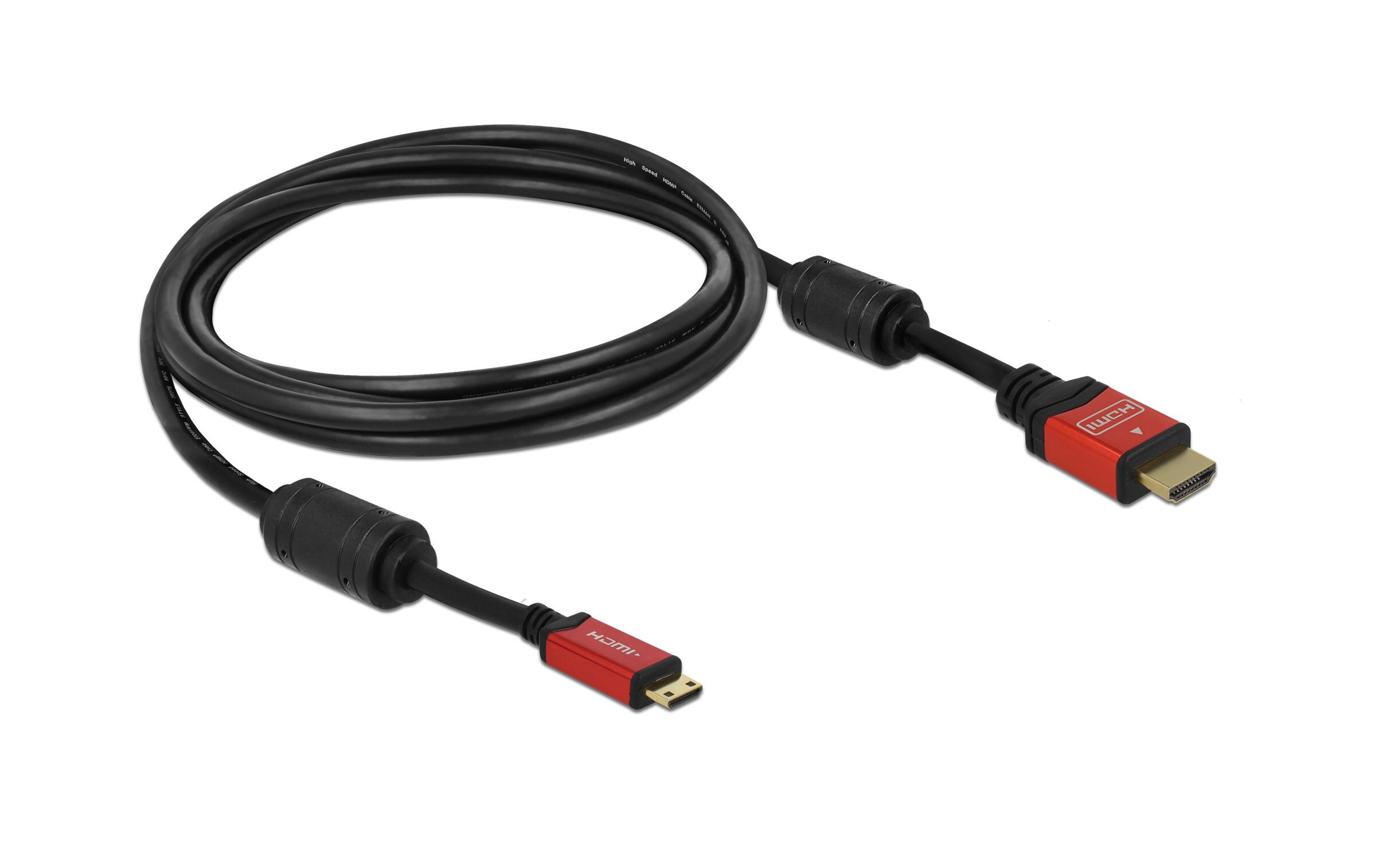 Kabel 4K 30Hz HDMI - Mini-HDMI (HDMI-C), 5 m, RotDelock Kabel High Speed HDMI mit Ethernet – HDMI A Stecker > HDMI Mini-C Stecker 4K 5 m