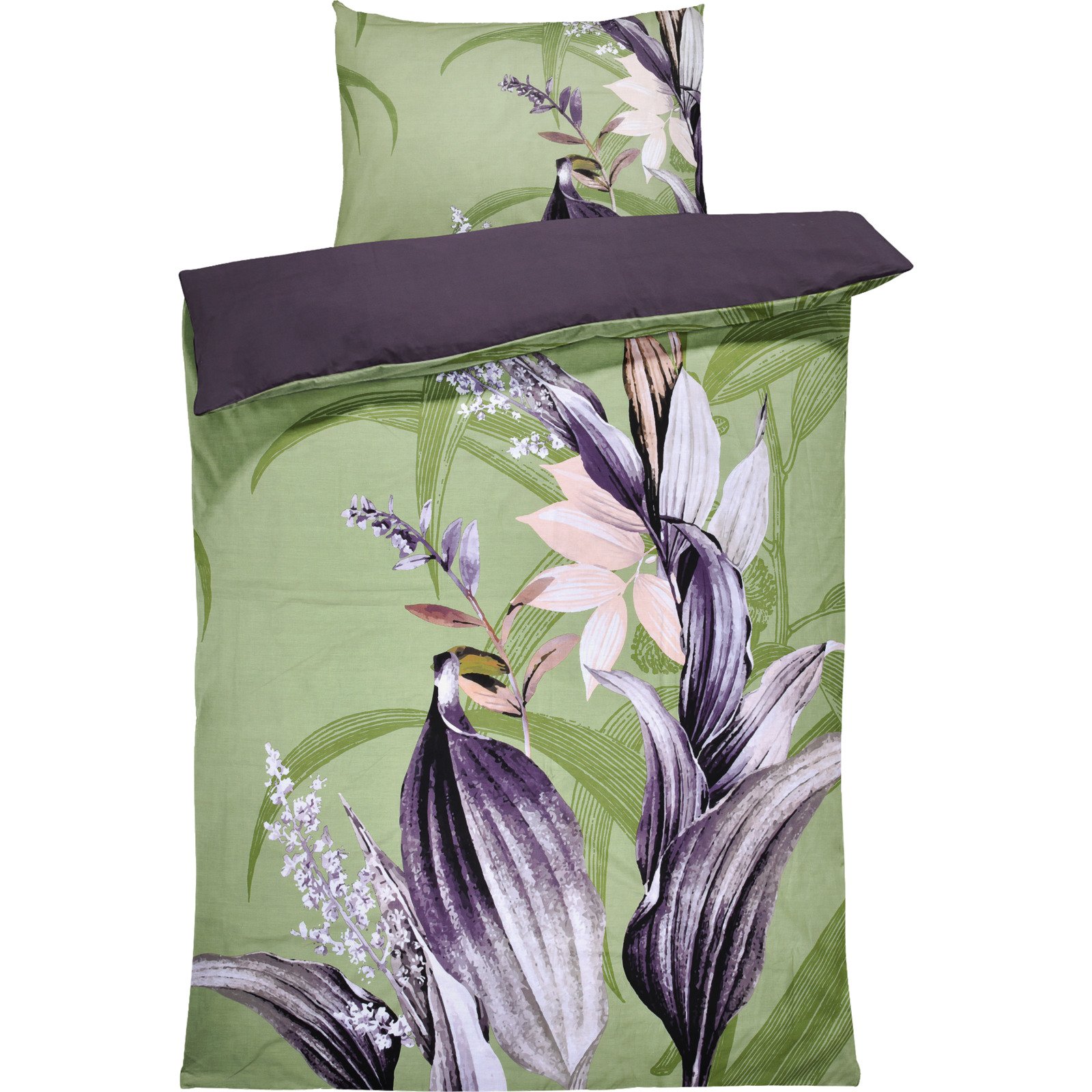 Bettwäsche Renforcé Pflanzendesign grün 160x210 65x100 Bettanzug Nord
