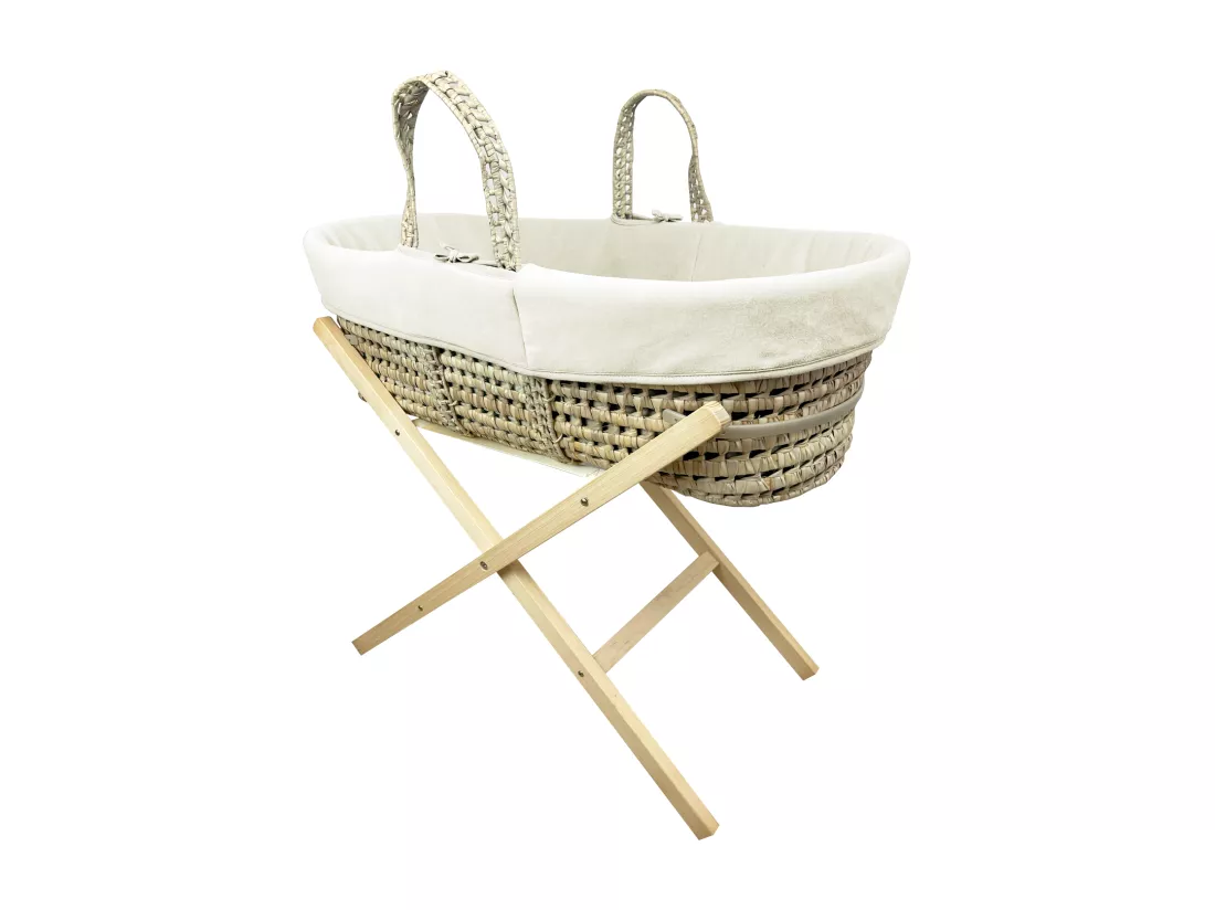 Couffin avec Support Pliable Bois, Habillage en Coton Bio - Pivoine
